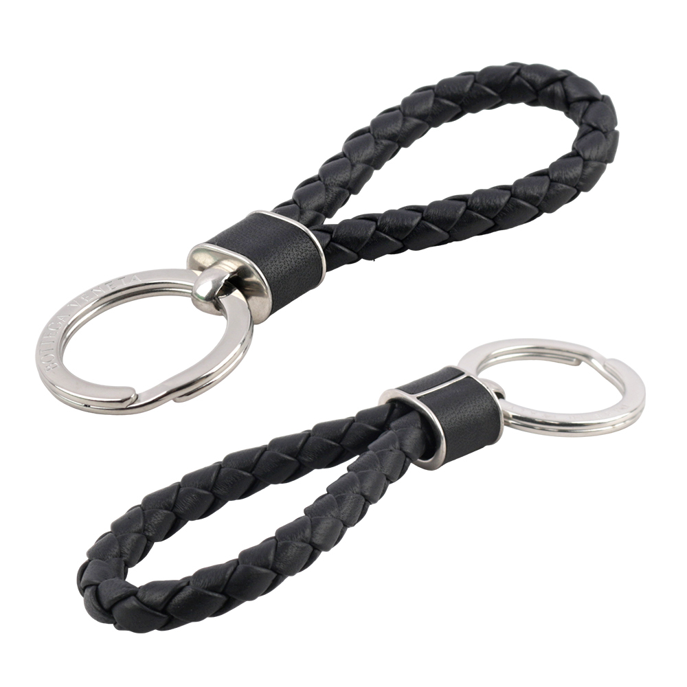 【BOTTEGA VENETA】新款銀釦小羊皮編織鑰匙圈(黑色) 709727 VMAY1 8803