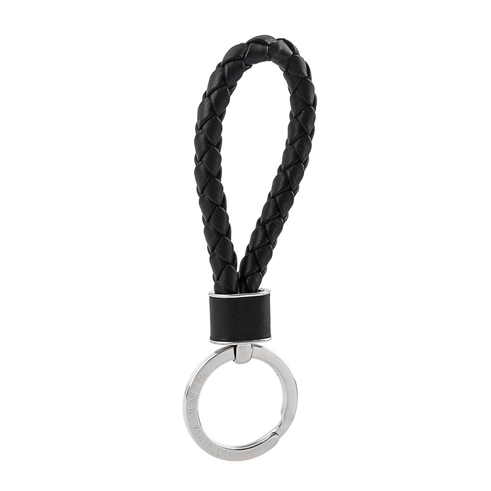 【BOTTEGA VENETA】新款銀釦小羊皮編織鑰匙圈(黑色) 709727 VMAY1 8803