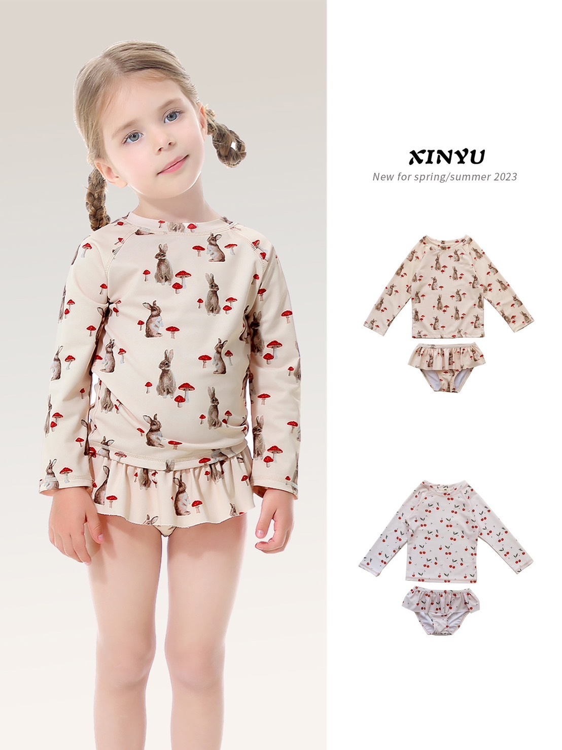 兔兔/櫻桃長袖套裝泳裝