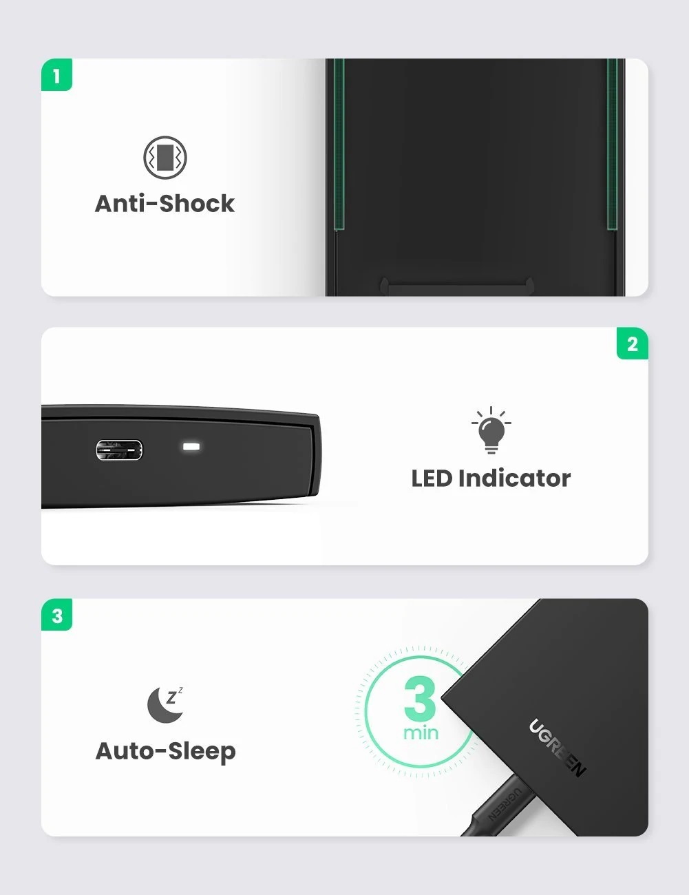 Ugreen - UG-80556 USB C HARD DRIVE ENCLOSURE 2.5" SSD HDD