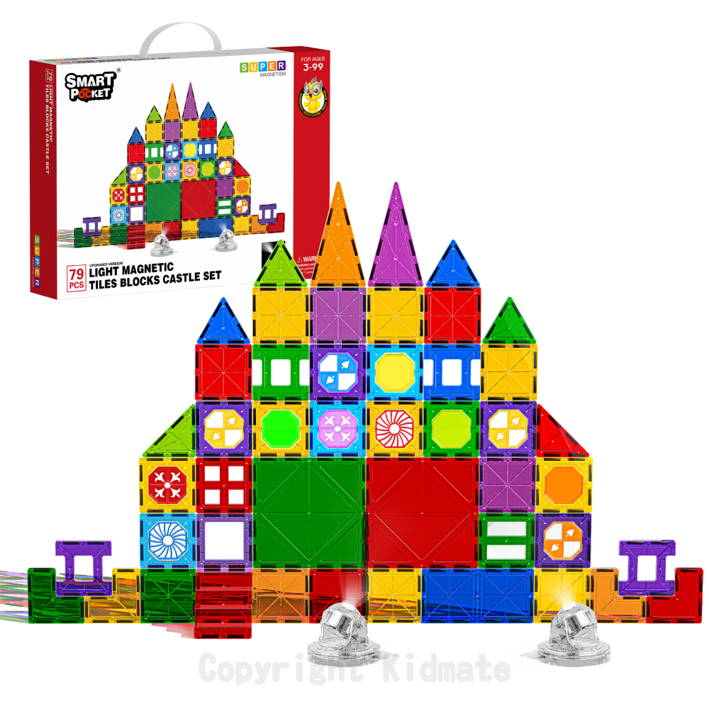 《 KIDMATE 》 燈光磁力片城堡組79pcs(升級版)