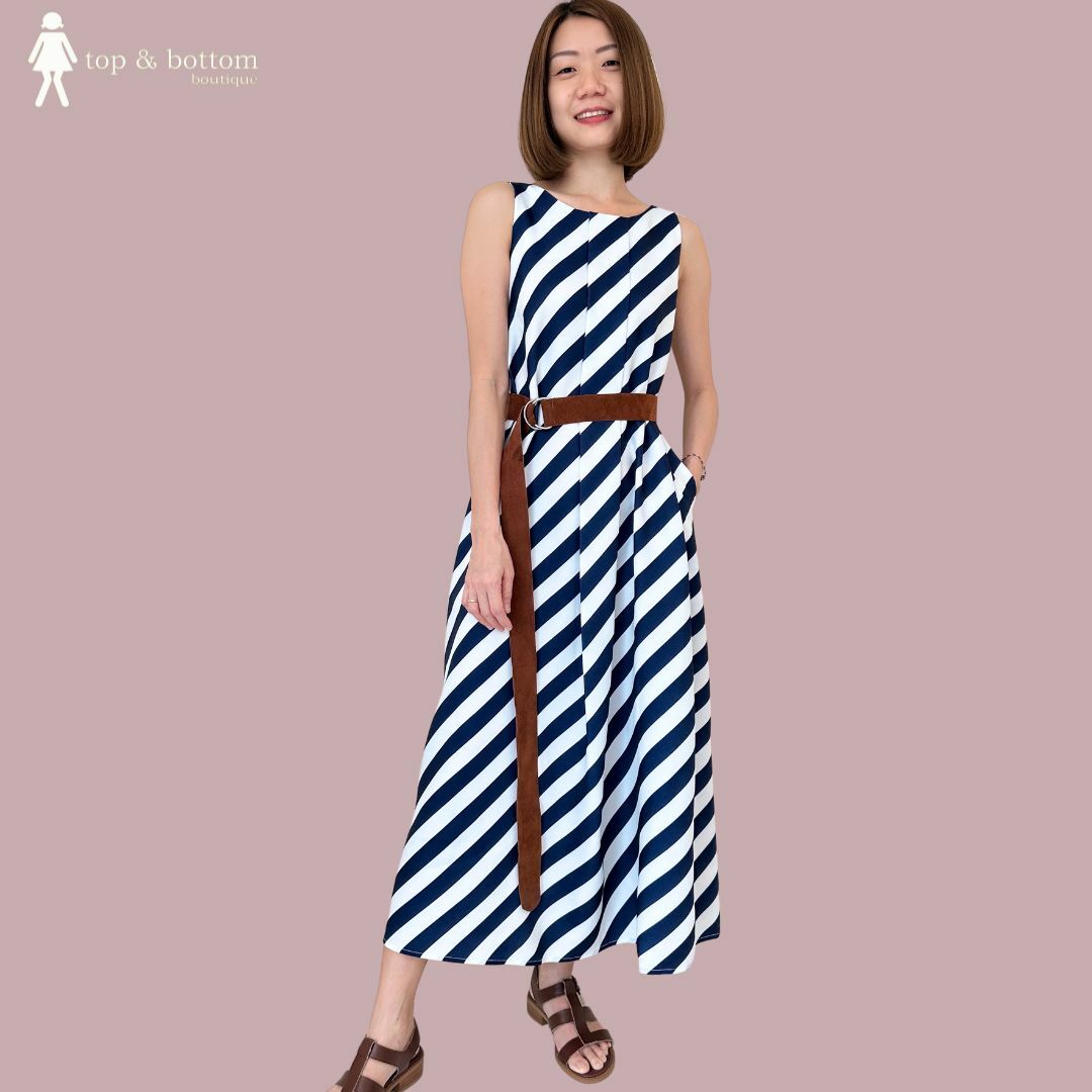 TWO TONE STRIPED MIDI DRESS
