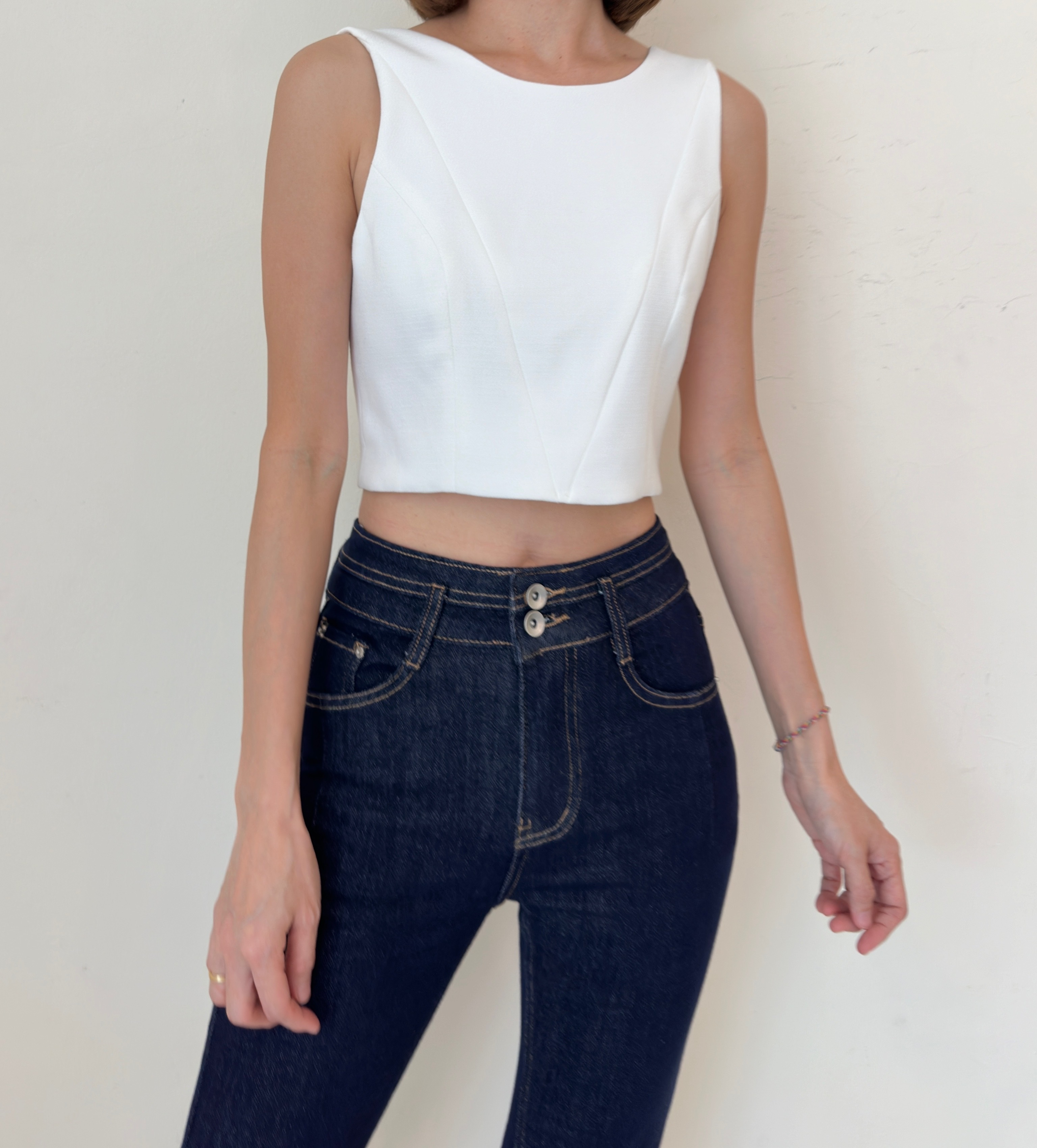 STRAP ZIPPED BACK CROP TOP