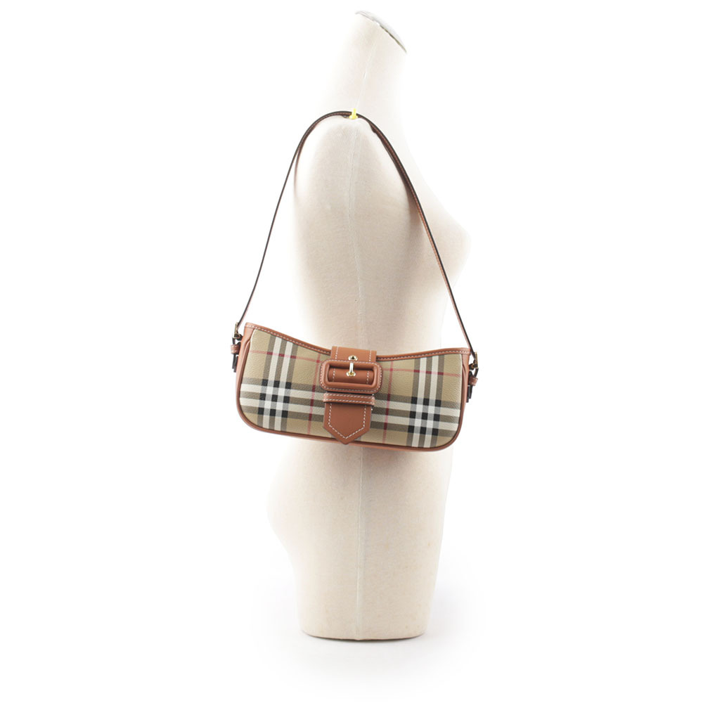 【BURBERRY】Sling 經典格紋風衣釦肩背包(經典米色/石楠木棕色) 8070563 A9534