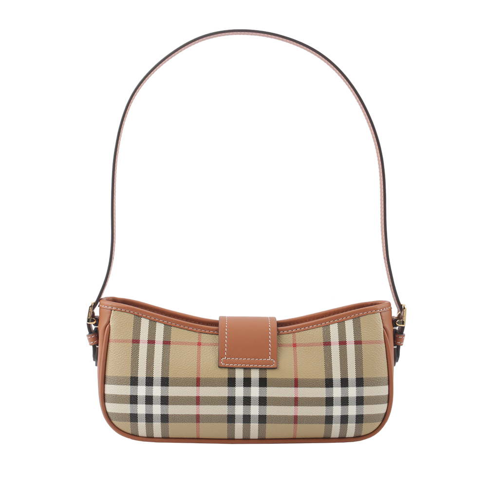 【BURBERRY】Sling 經典格紋風衣釦肩背包(經典米色/石楠木棕色) 8070563 A9534