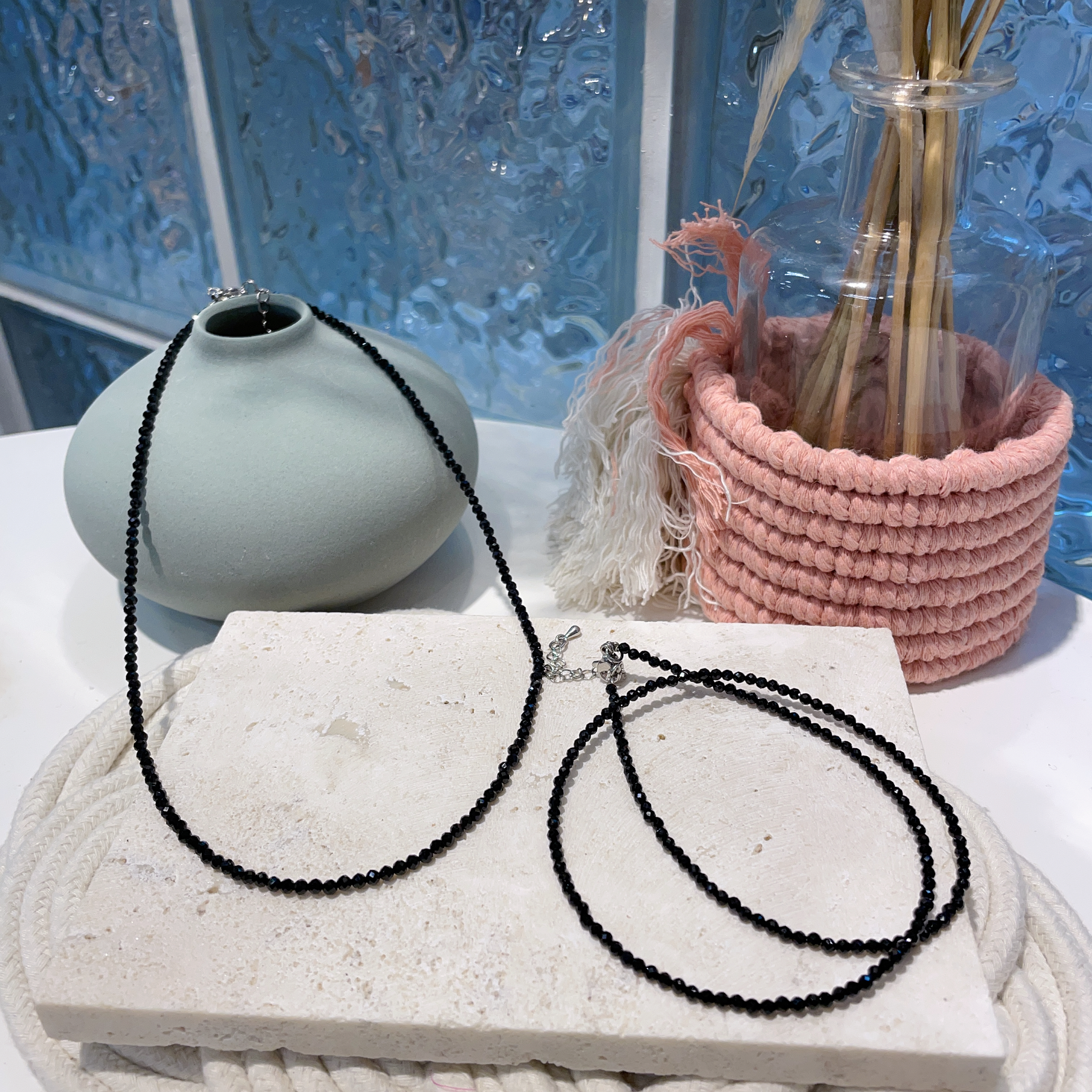 黑尖晶切割頸鏈 42-47cm