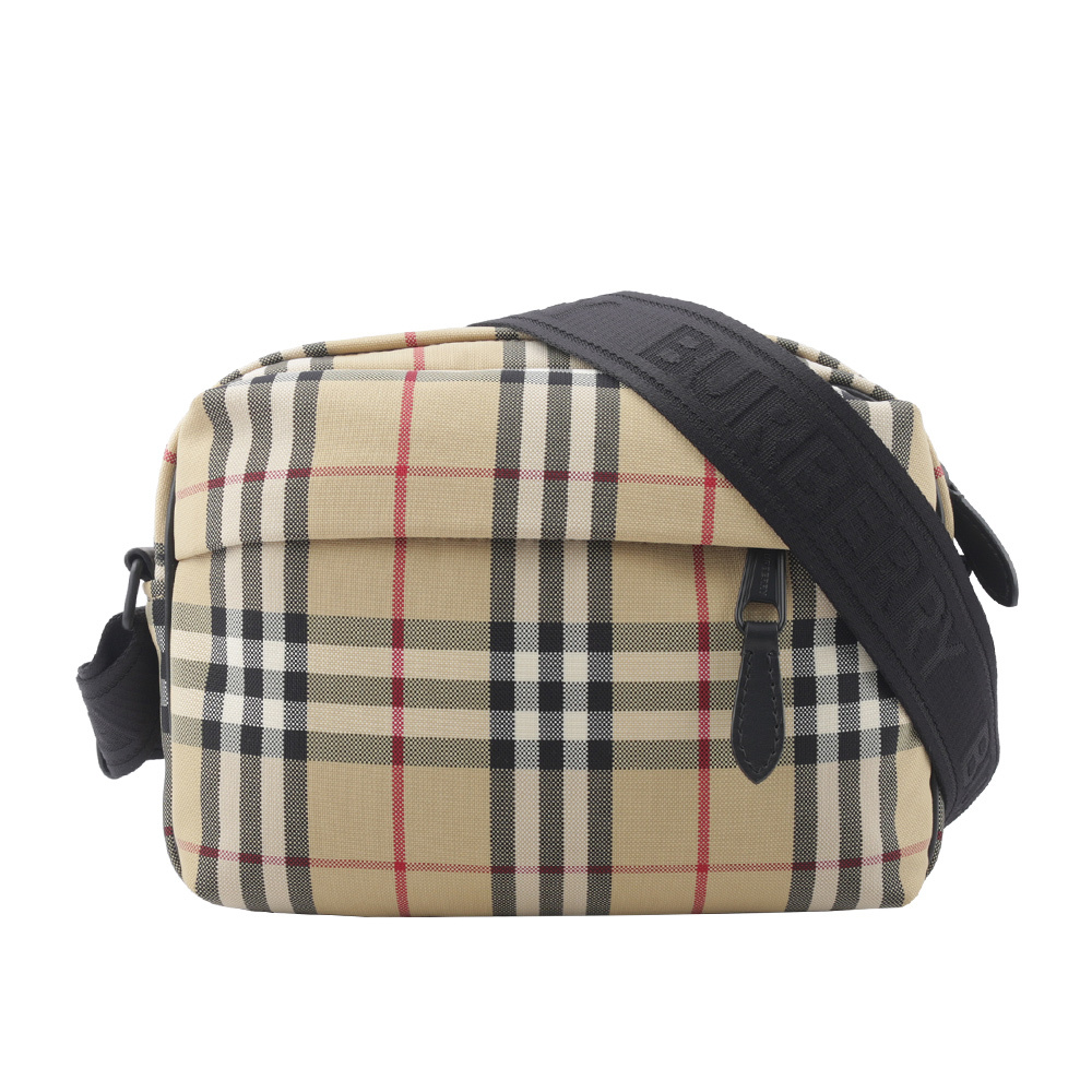 【BURBERRY】Paddy 格紋尼龍帆布拉鍊斜背包