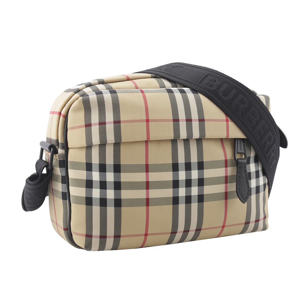 【BURBERRY】Paddy 格紋尼龍帆布拉鍊斜背包