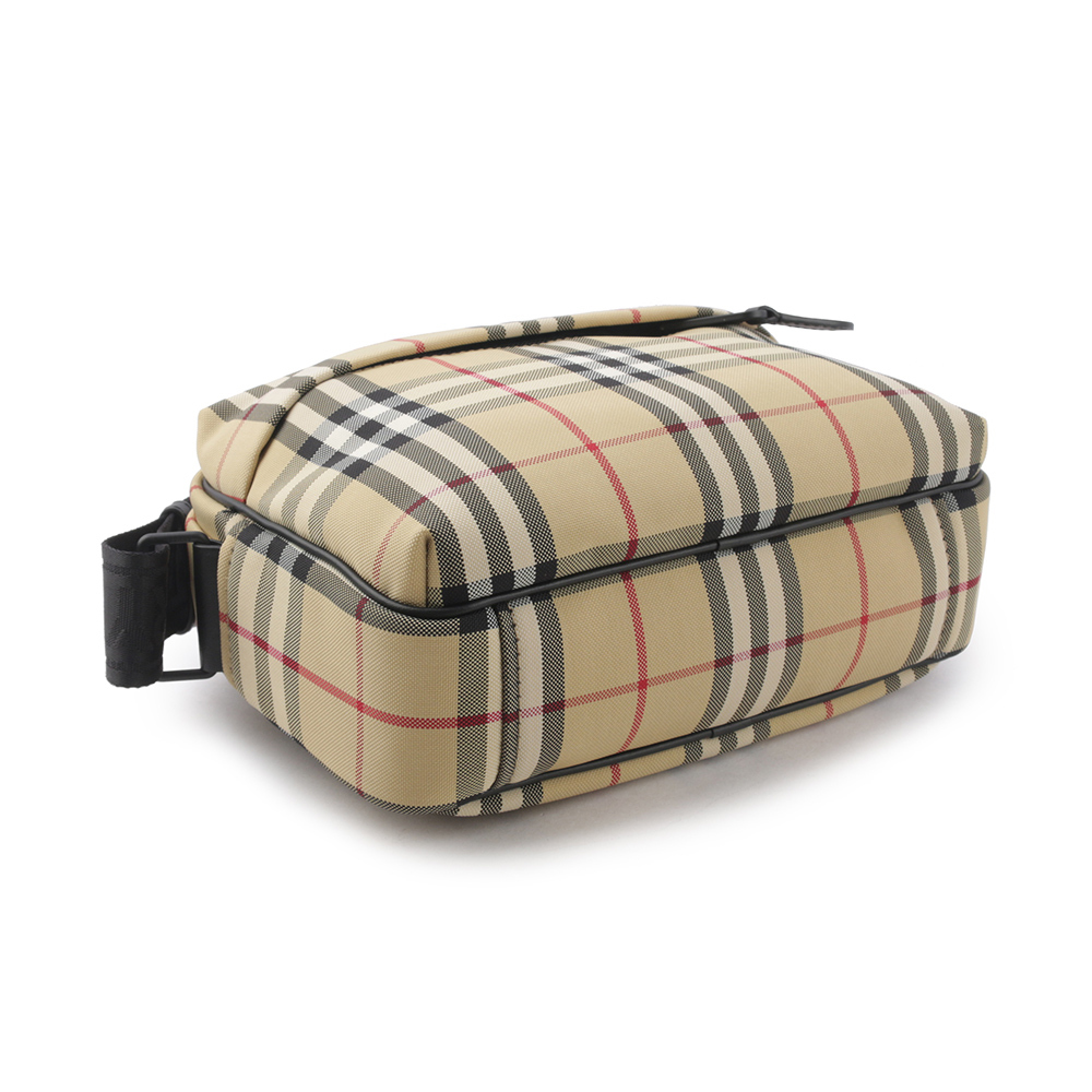 【BURBERRY】Paddy 格紋尼龍帆布拉鍊斜背包(經典米色) 8084111