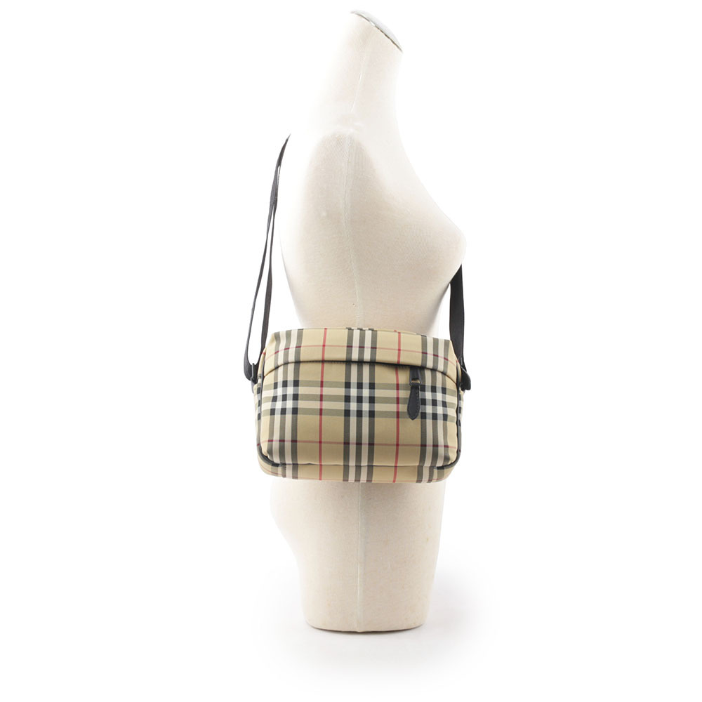 【BURBERRY】Paddy 格紋尼龍帆布拉鍊斜背包(經典米色) 8084111