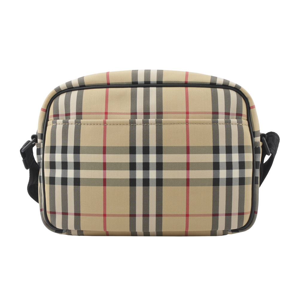 【BURBERRY】Paddy 格紋尼龍帆布拉鍊斜背包(經典米色) 8084111