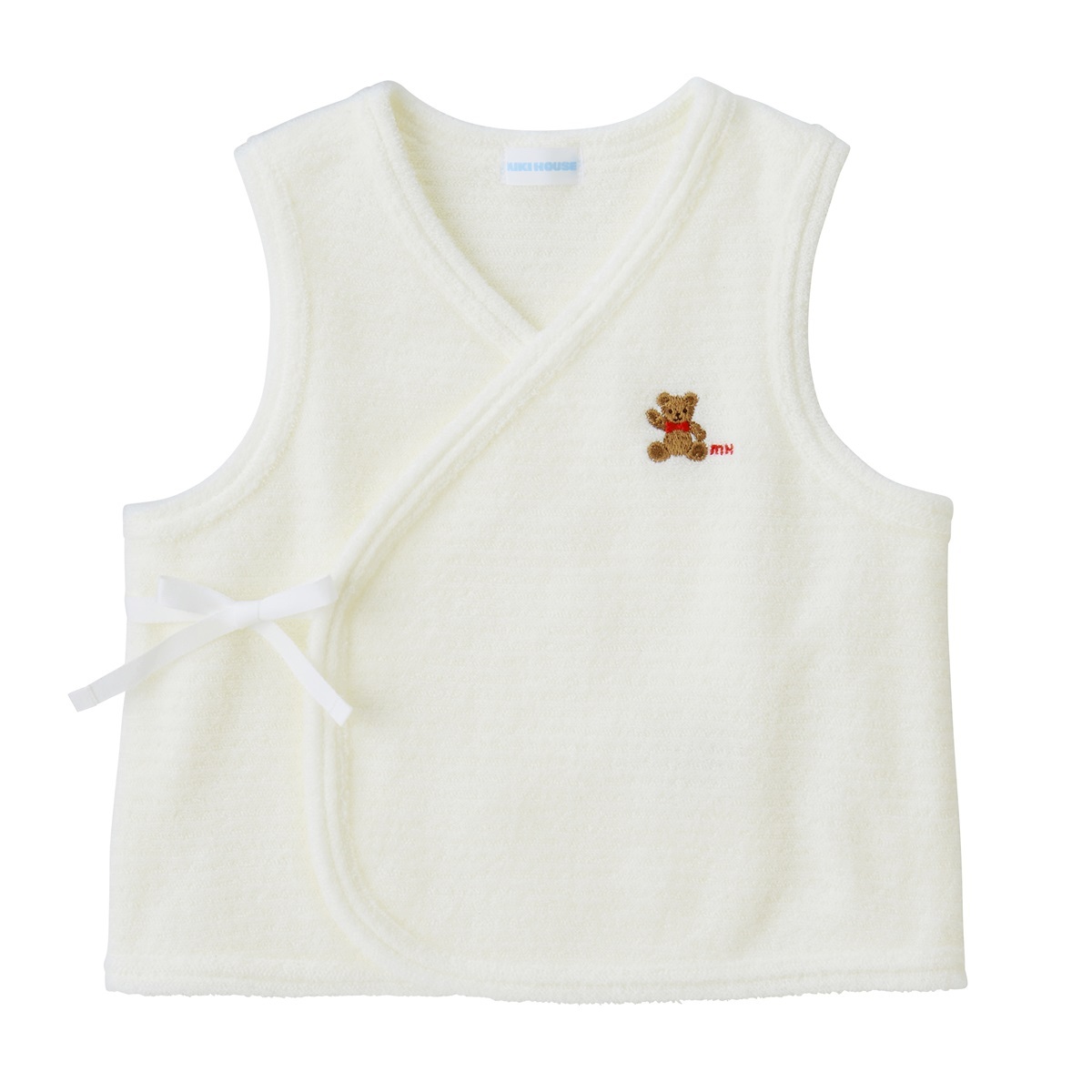 MIKI HOUSE BEAR無撚紗刺繡背心-白