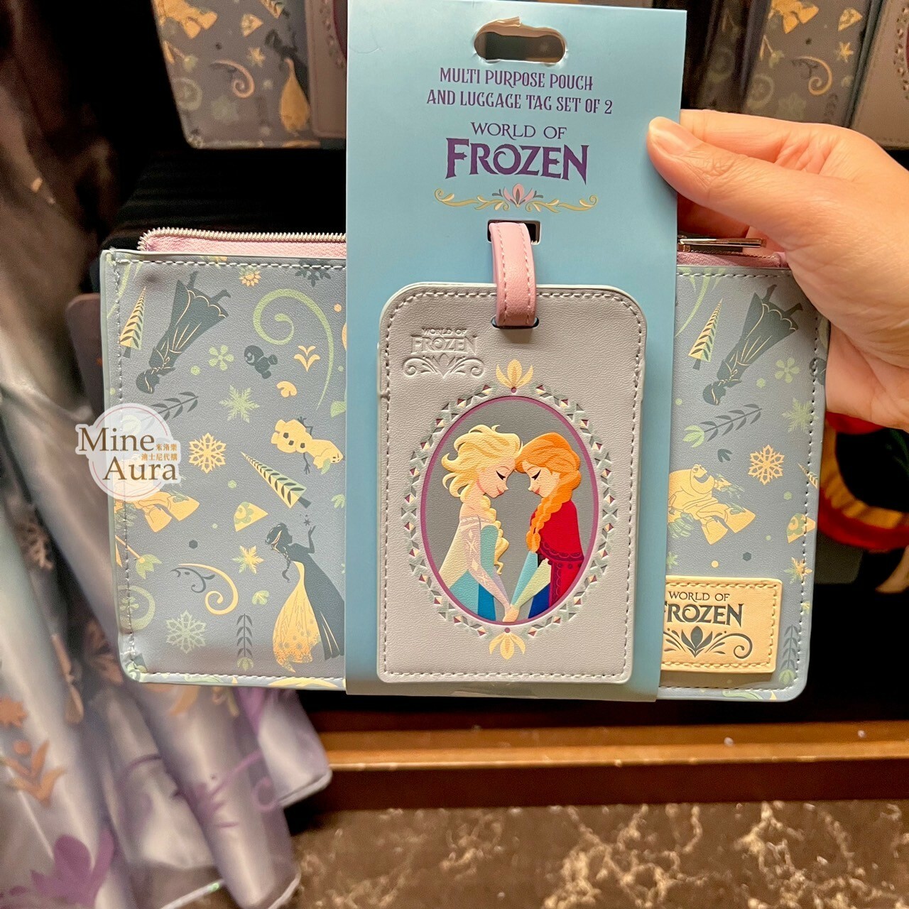 World of Frozen 限定 艾莎 Elsa 安娜Anna 拉鍊收納袋+行李吊牌 2入組 冰雪奇緣 Frozen -香港迪士尼樂園