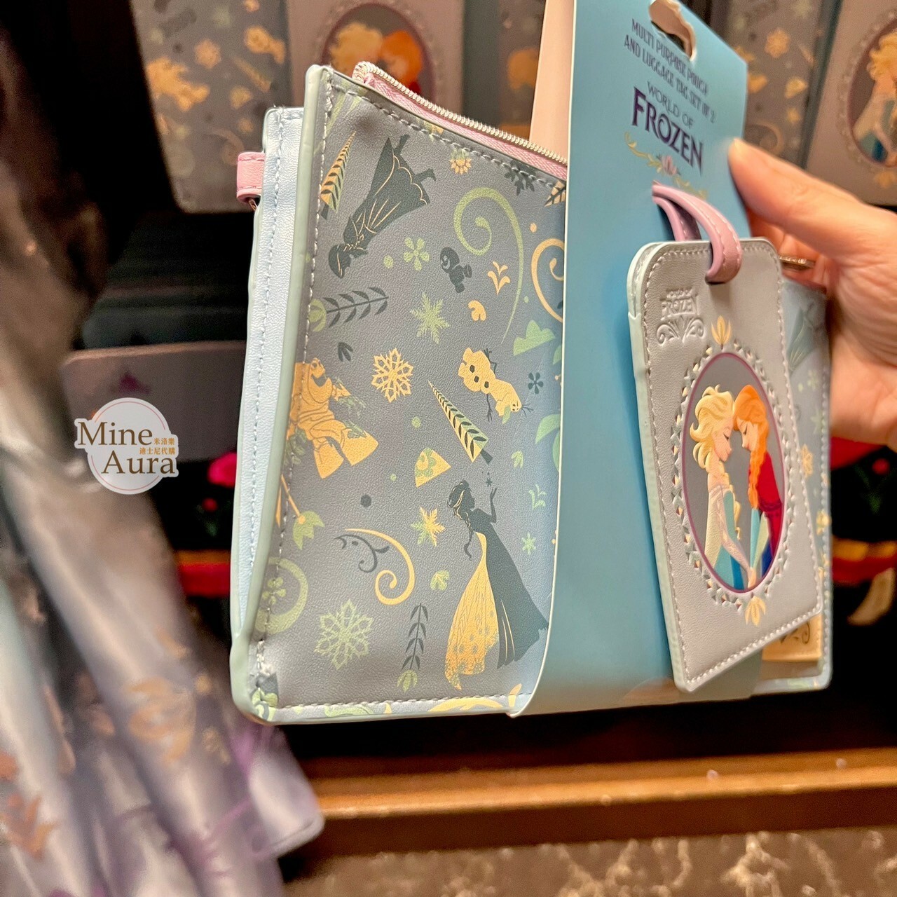 World of Frozen 限定 艾莎 Elsa 安娜Anna 拉鍊收納袋+行李吊牌 2入組 冰雪奇緣 Frozen -香港迪士尼樂園