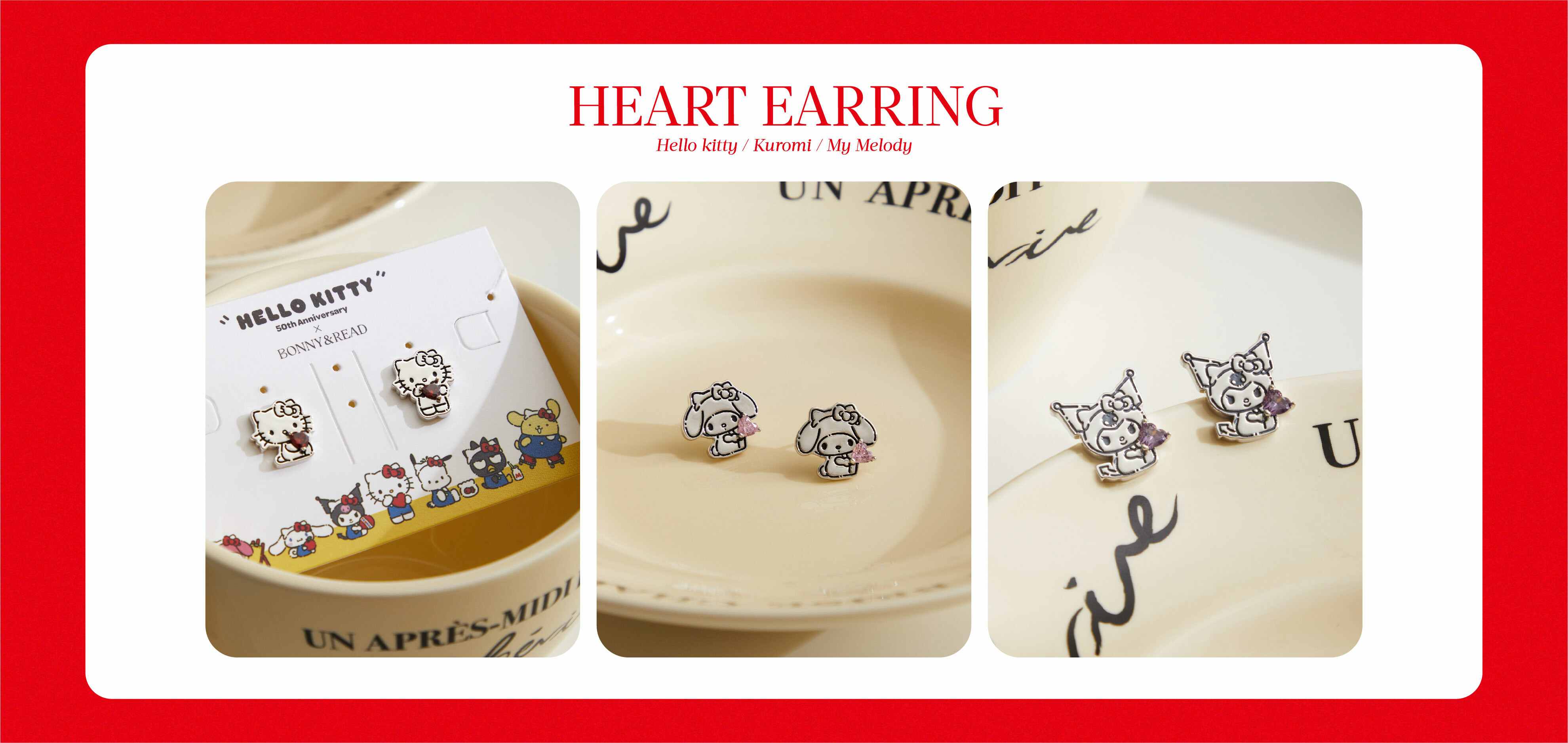 BONNY&READ X  Hello Kitty 50週年，Hello Kitty、美樂蒂、酷洛米結合50週年限定蝴蝶結， 化身夢幻飾品 萌化你的心～