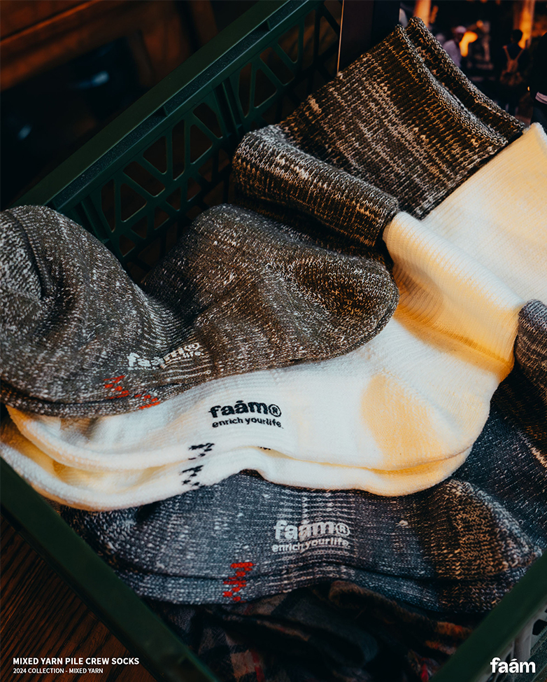 faam MIXED YARN PILE CREW SOCKS - 混紗針織高筒襪