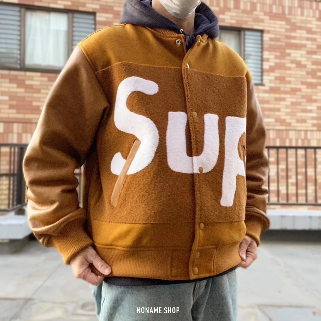 SUPREME 24SS BIG LOGO CHENILLE VARSITY JACKET 羊毛皮革棒球外