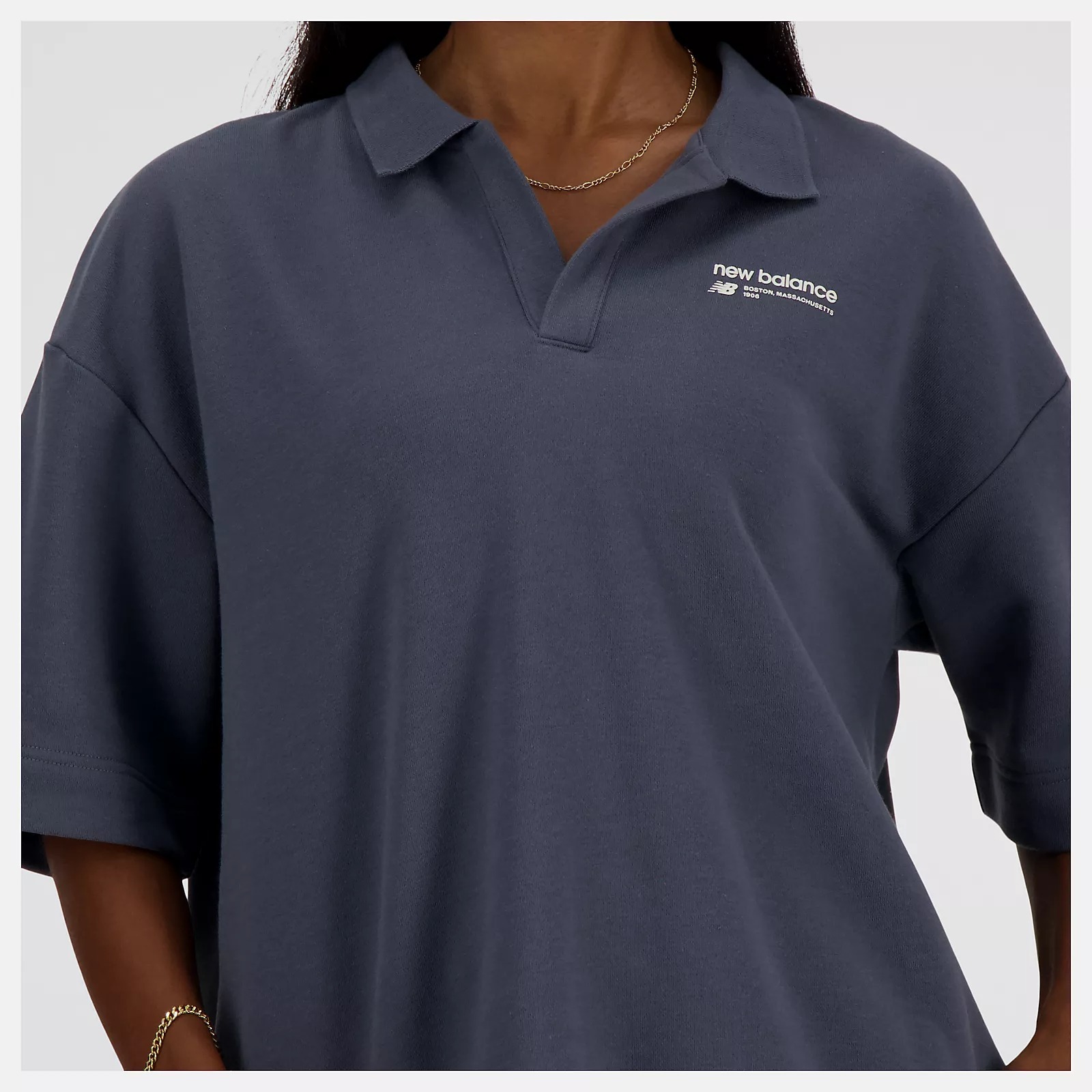 NEW BALANCE 短T NB 深灰 寬版 POLO衫 短袖 女 WT33535GT