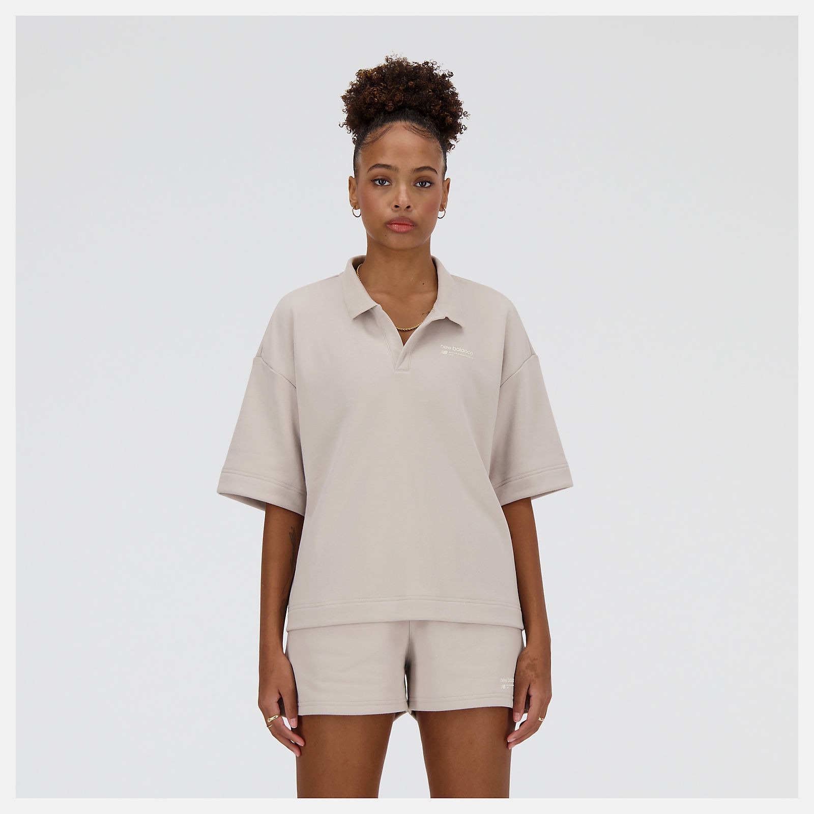 NEW BALANCE 短T NB 奶茶 寬版 POLO衫 短袖 女 WT33535MNK