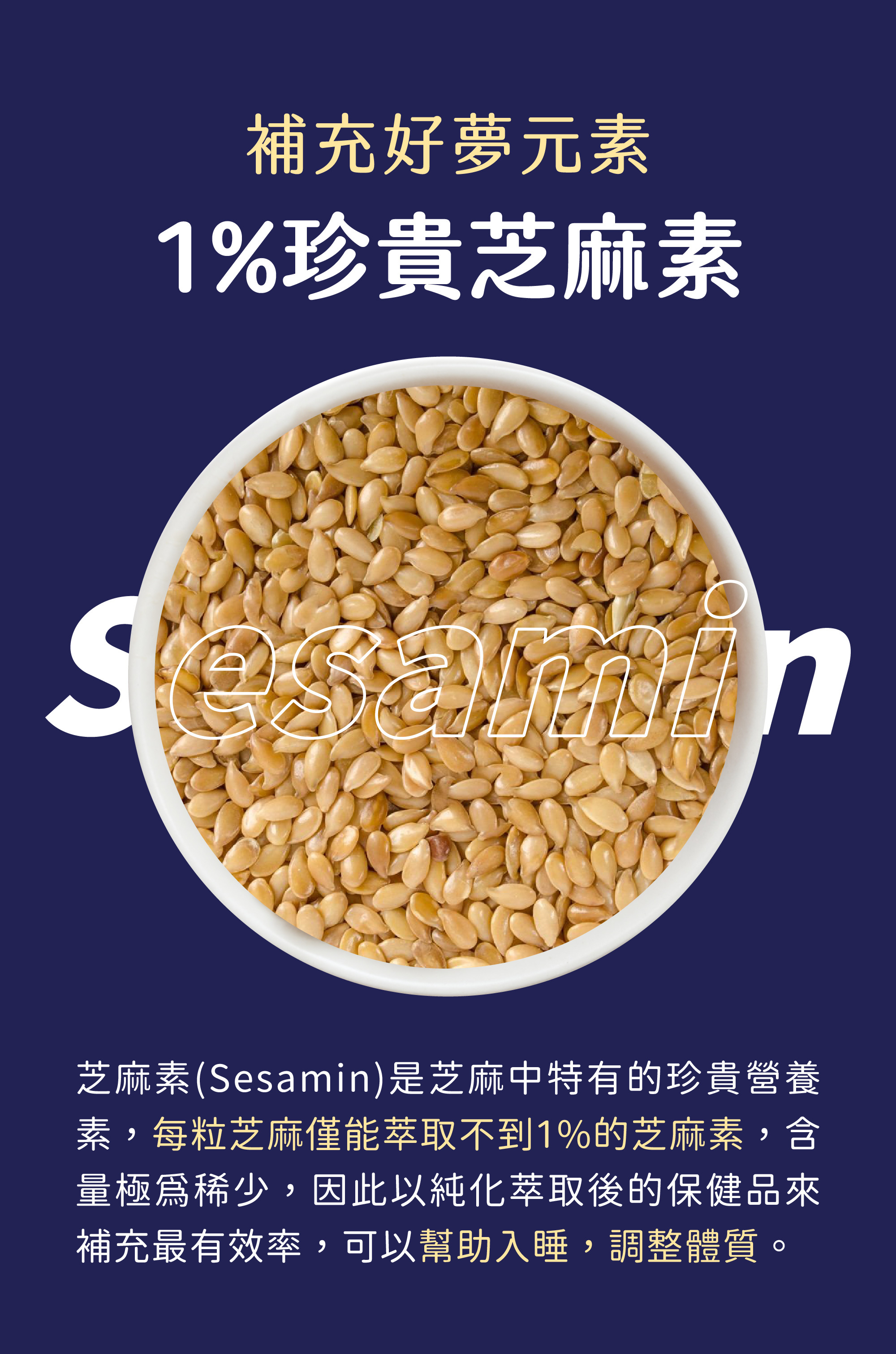 睡美人膠囊嚴選珍貴芝麻素，幫助入睡，不再擔心睡不著怎麼辦