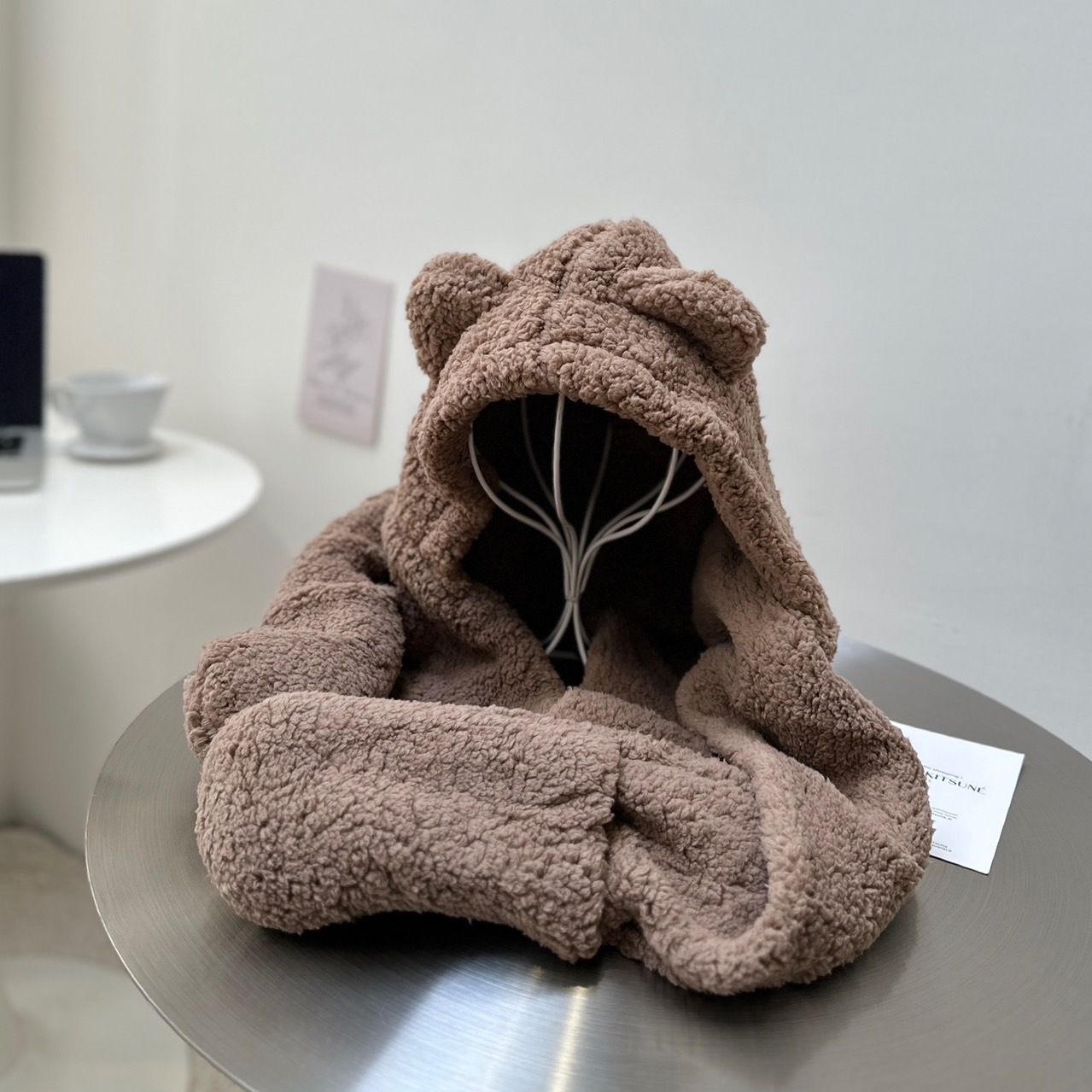 小熊連帽毛絨圍巾/兩色