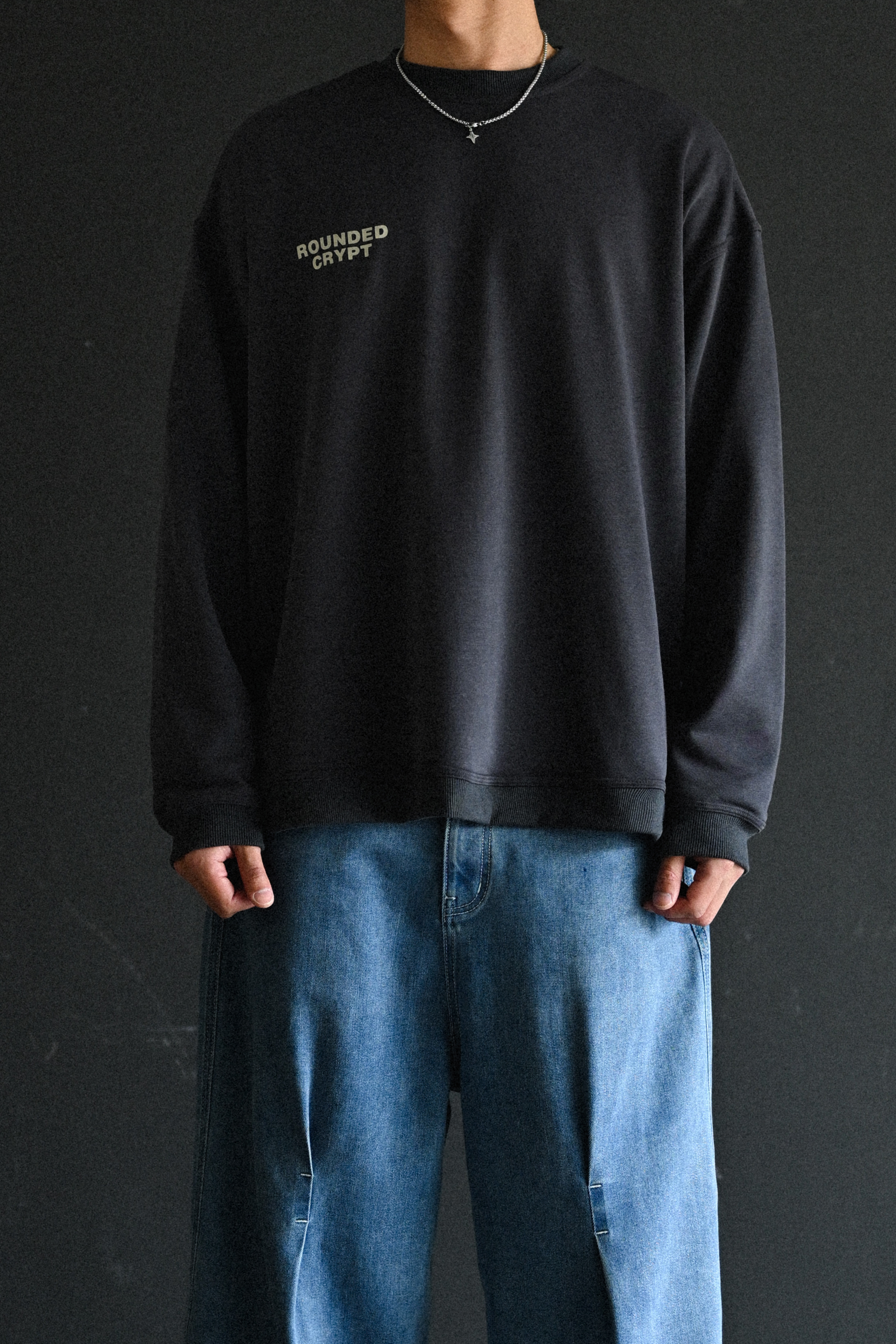 HIDDEN LOGO ZIPPER CREWNECK - WASHED GRAY