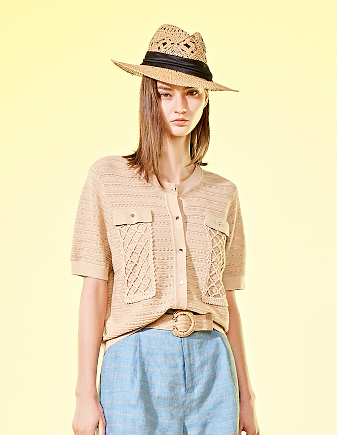 BD10253A1 巴特羅水波舞手鈎織大口袋短毛衫