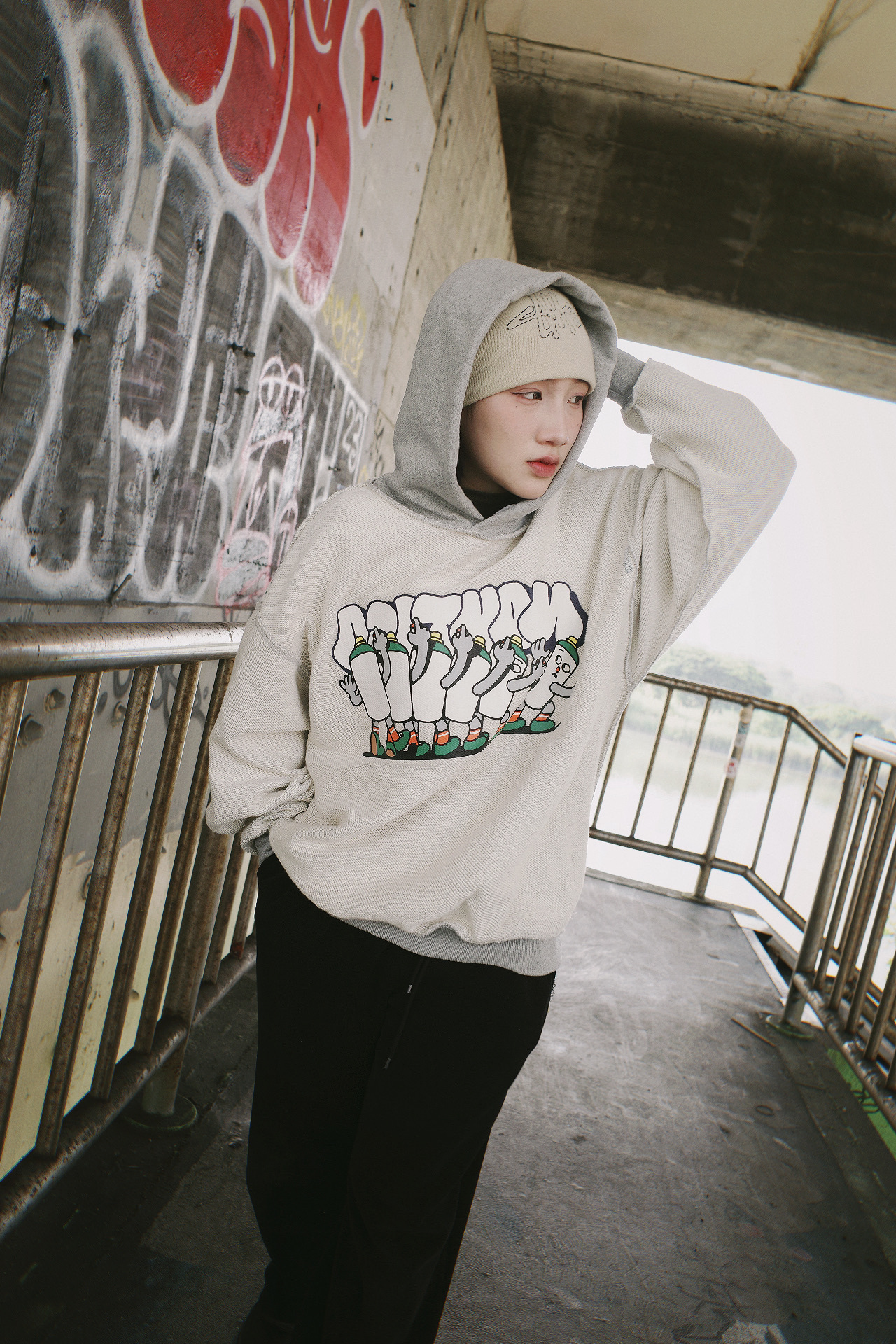 <快速出貨>NAUTICA 雙面穿帽TEE 麻灰