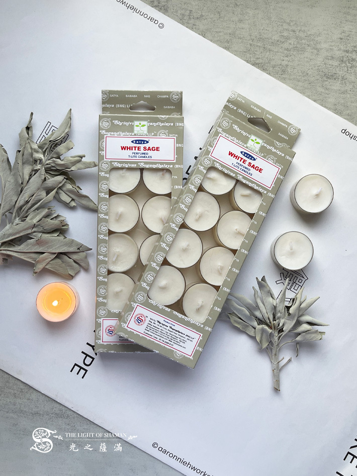 (白)賽巴巴 白色鼠尾草 香氛蠟燭Satya Sai Baba candles 三小時 一盒12個  White Sage放鬆冥想 平靜 舒緩 氛圍 -光之薩滿