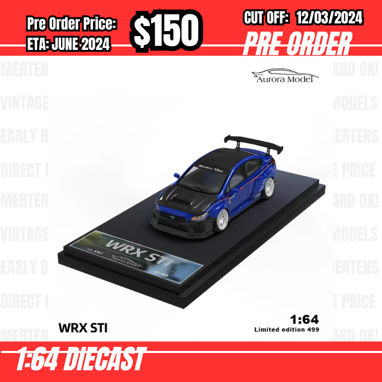 PO-$150 * Time Micro * 1:64 Subaru WRX STi VA 2014 Blue with Carbon Hood [OD06/03]