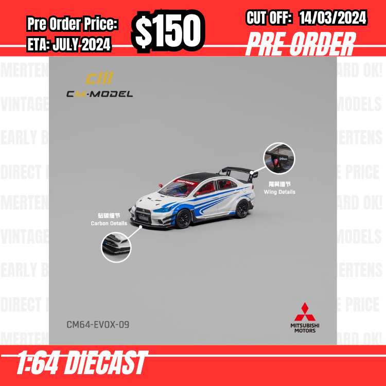 PO-$150 * CM Model * 1:64 Mitsubishi Lancer Evolution X Varis White [OD06/03]