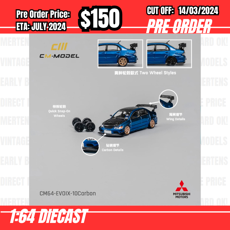 PO-$150 * CM Model * 1:64 Mitsubishi Lancer Evolution IX Voltex Blue w/Carbon hood [OD06/03]