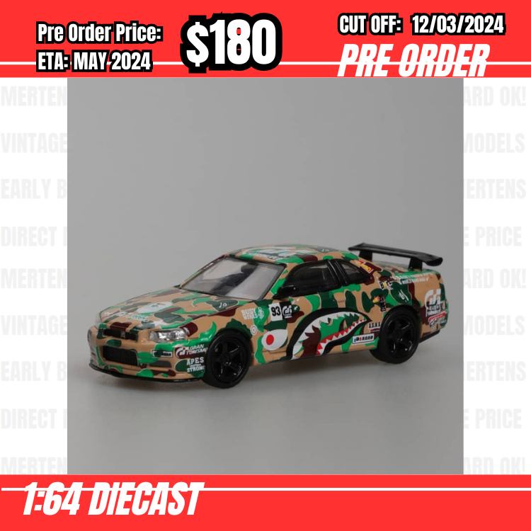 PO-$180 * Stance Hunter * 1:64 Nissan Skyline GTR R34 V-spec II AAPE [OD06/03]