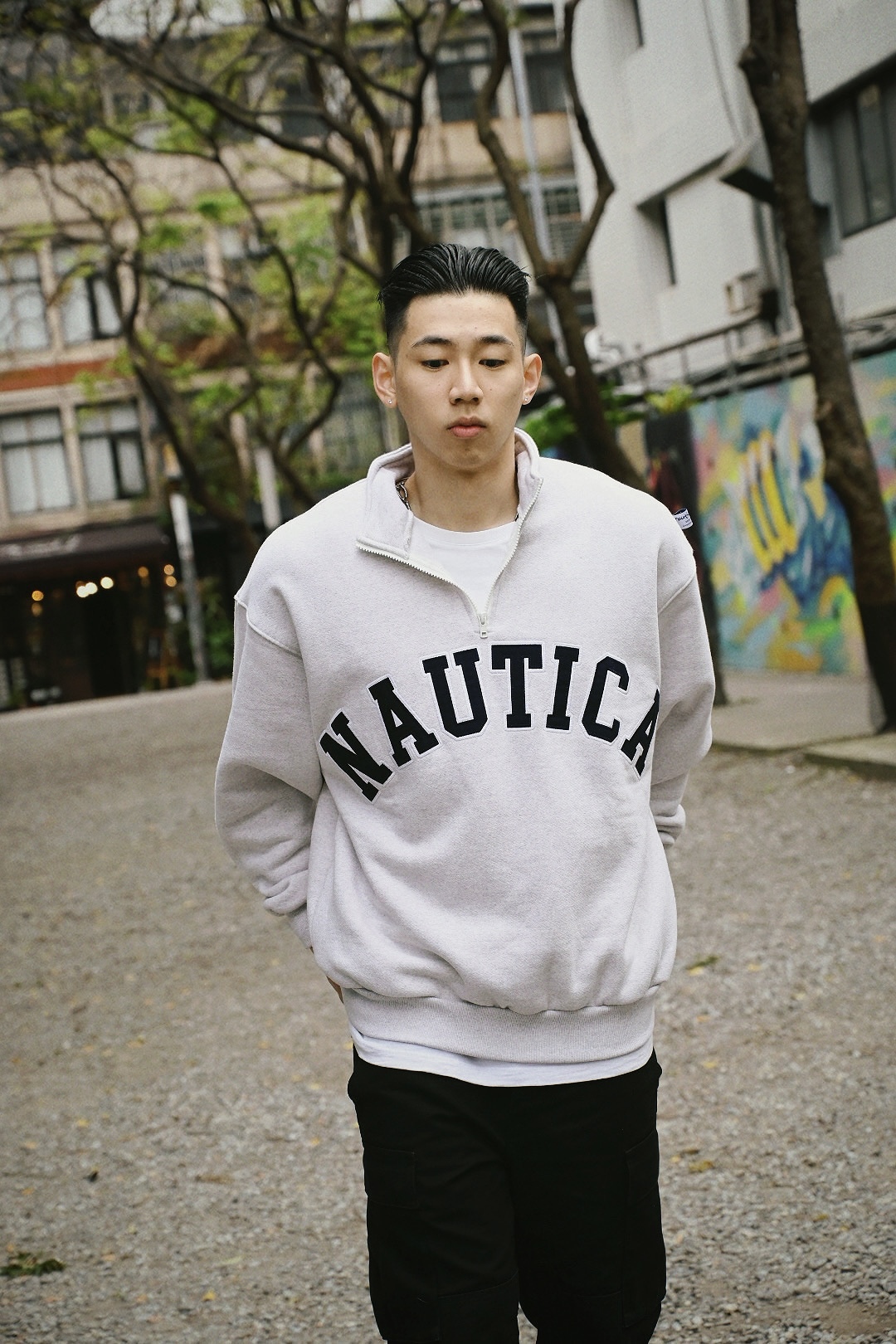 <快速出貨>NAUTICA 半拉鍊衛衣 燕麥灰