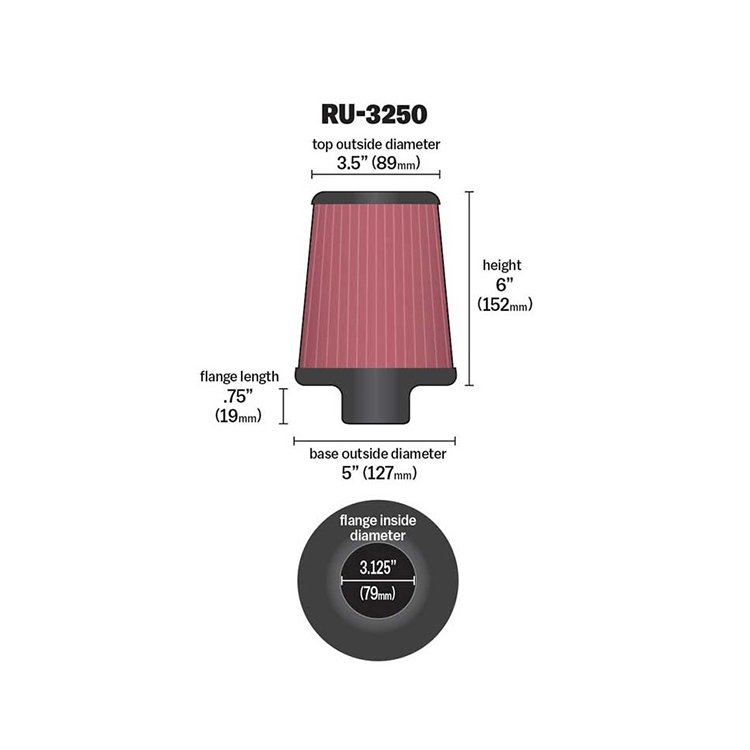 K&N UNIVERSAL CLAMP-ON AIR FILTER RU-3250