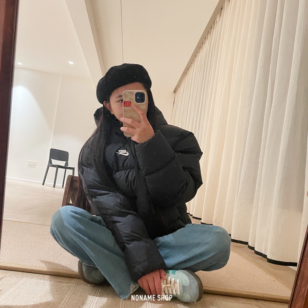 NIKE 純色 防風 保暖 羽絨 麵包 外套 黑 (女款)