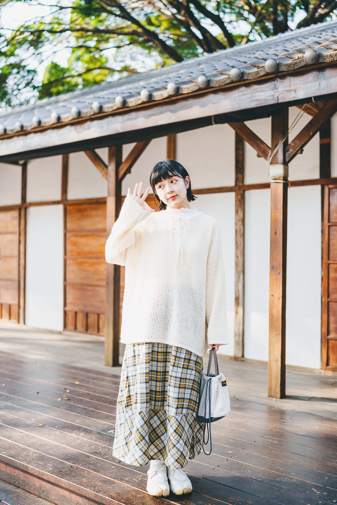 風帶著匿名信！彩色格紋氣球裙(兩色-金雀花黃)