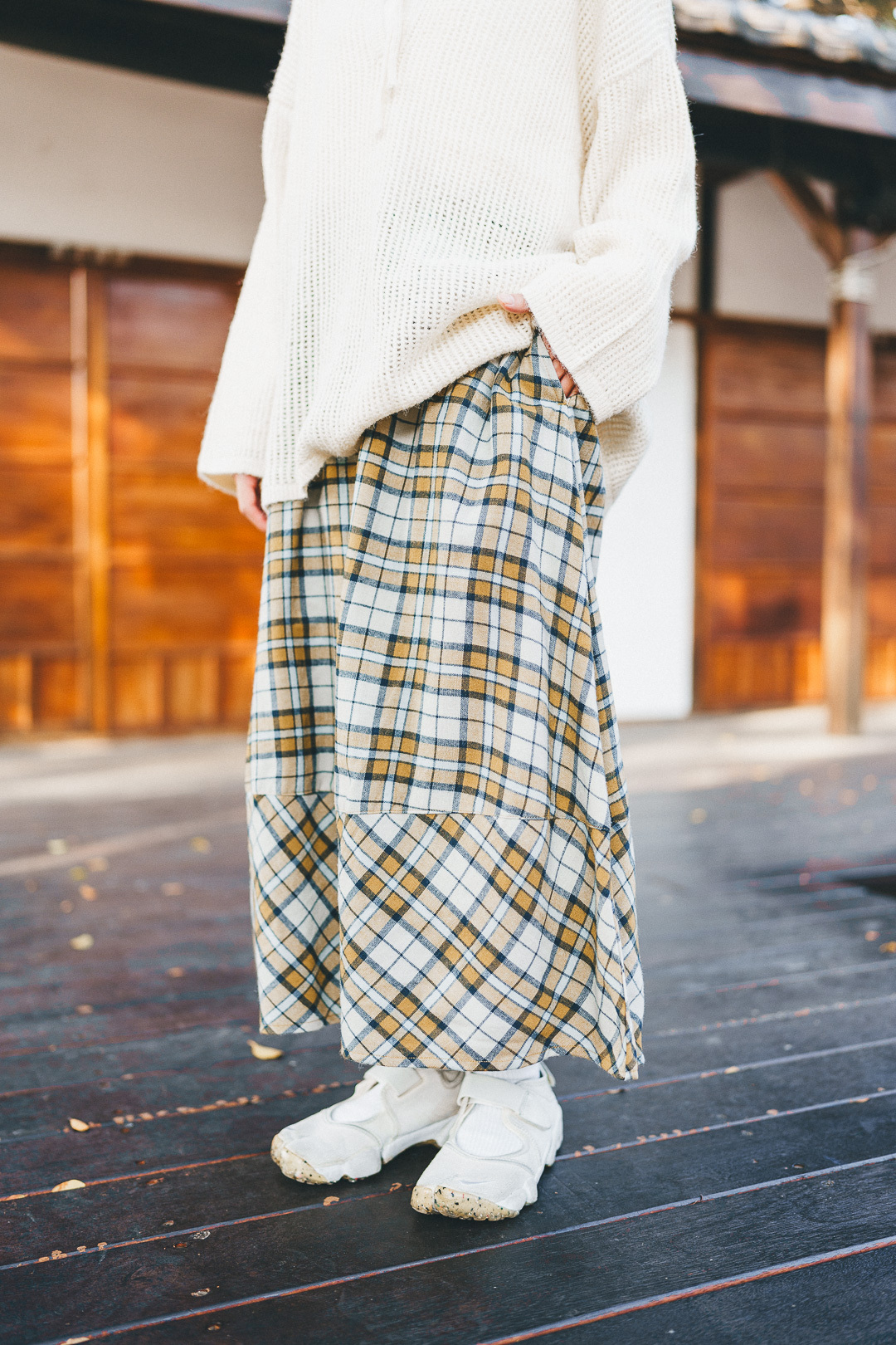 風帶著匿名信！彩色格紋氣球裙(兩色-金雀花黃)