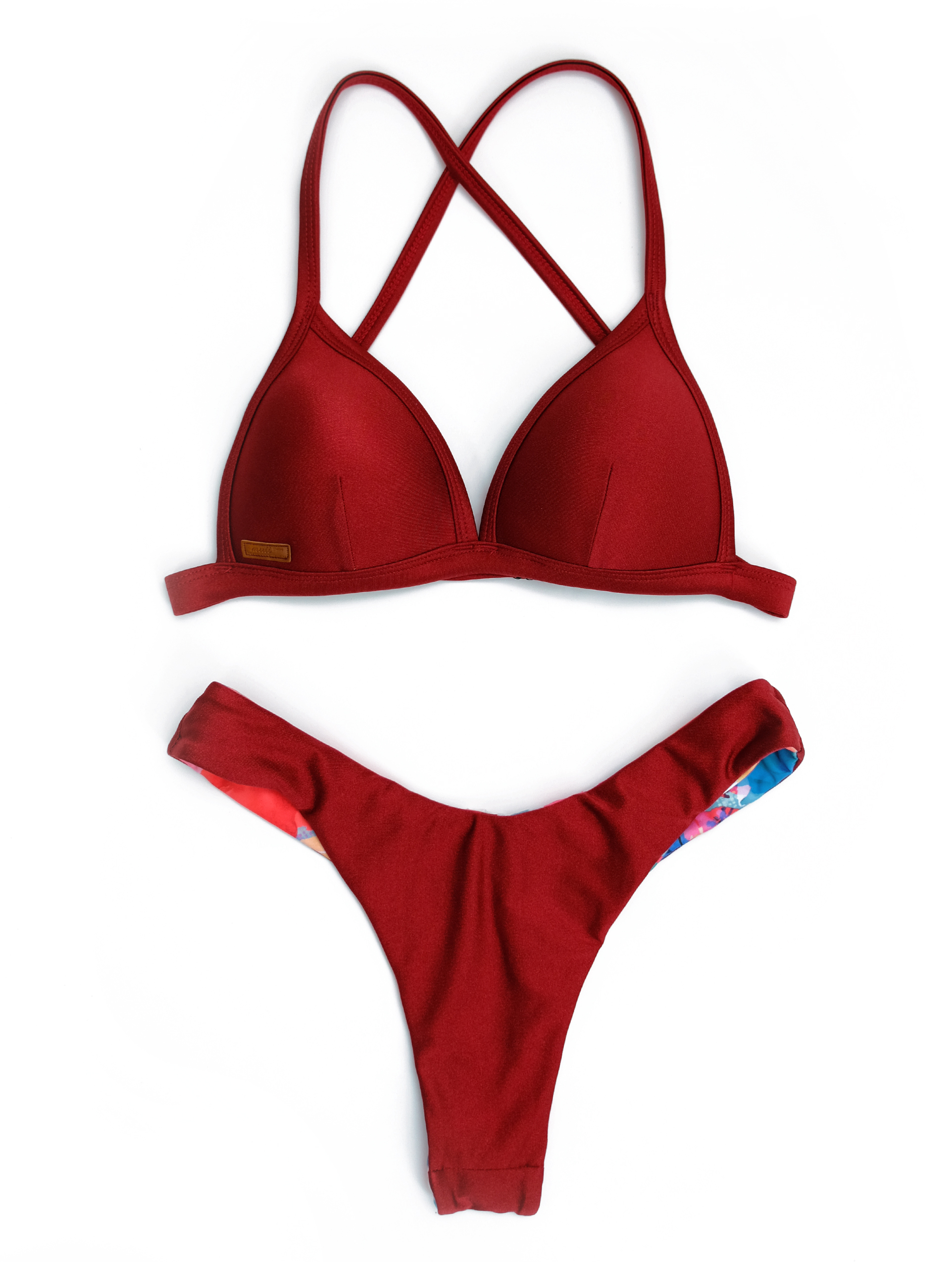 【艷夏+絲光暗酒紅】VVE 雙面丁丁泳褲