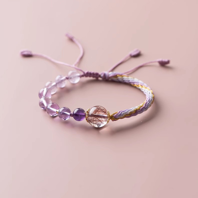 【轉運】紫水晶+紅髮晶手工編織水晶手鍊/水晶手串