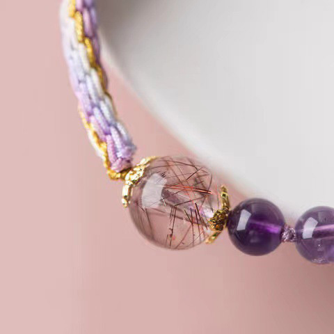 【轉運】紫水晶+紅髮晶手工編織水晶手鍊/水晶手串