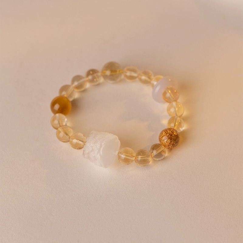 【醒獅】黃水晶/金髮晶/虎眼石/白瑪瑙/金箔招財水晶手鍊/水晶手串