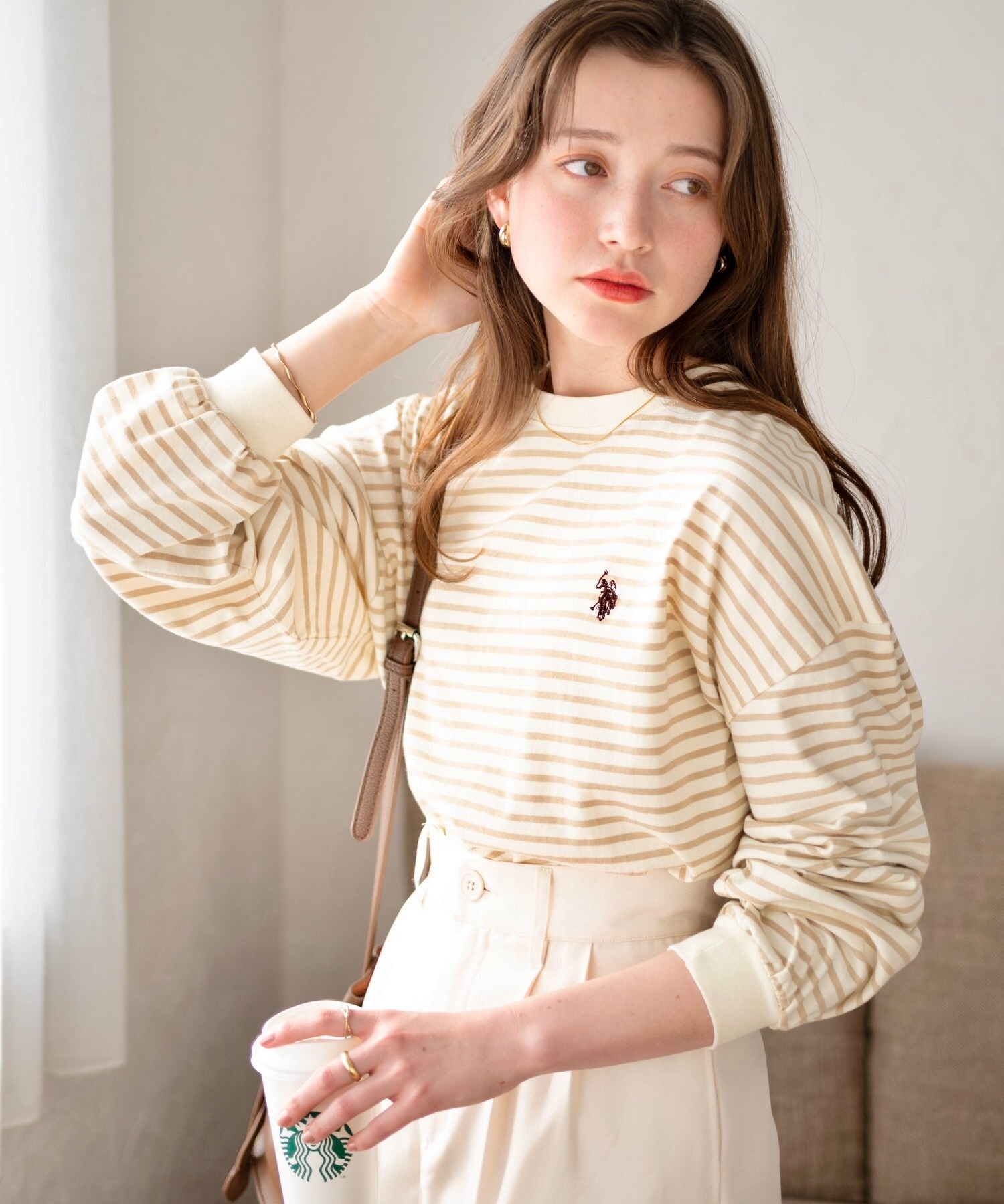 限時特價預購┃U.S.POLO ASSN. 刺繡 寬鬆 條紋 長袖 棉TEE