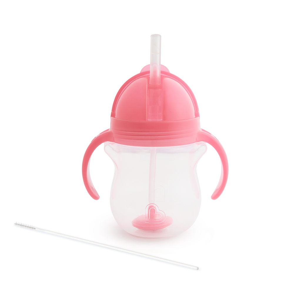 貼心鎖滑蓋防漏杯(360度吸管)207ml-粉