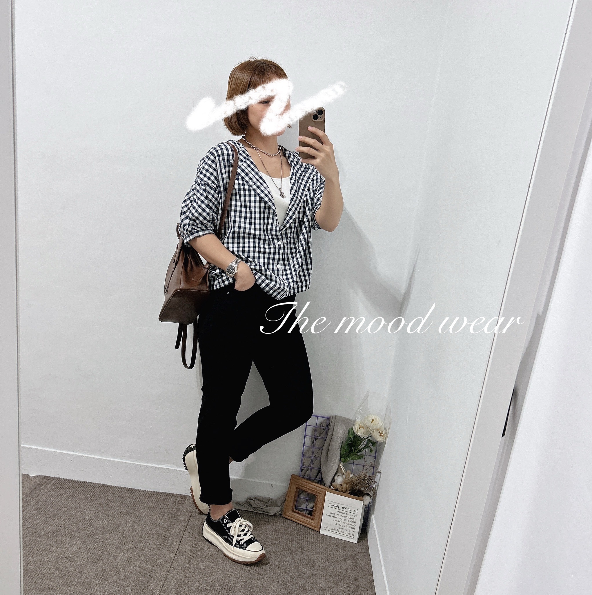 (雙面穿)都好看日系格紋立體手袖開襟抽繩上衣