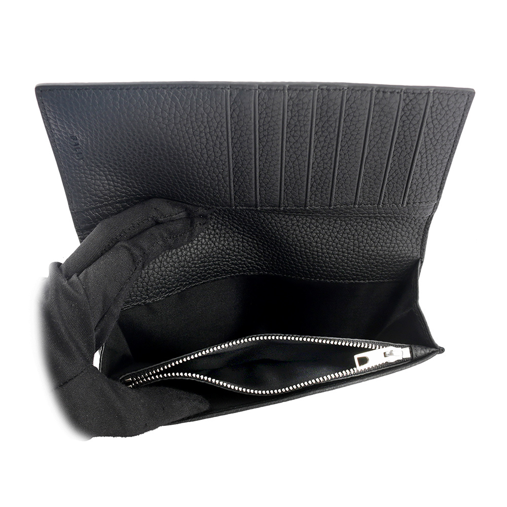 【BALLY】Ribbon 紅白條紋牛皮對開長夾(黑色) 6306558