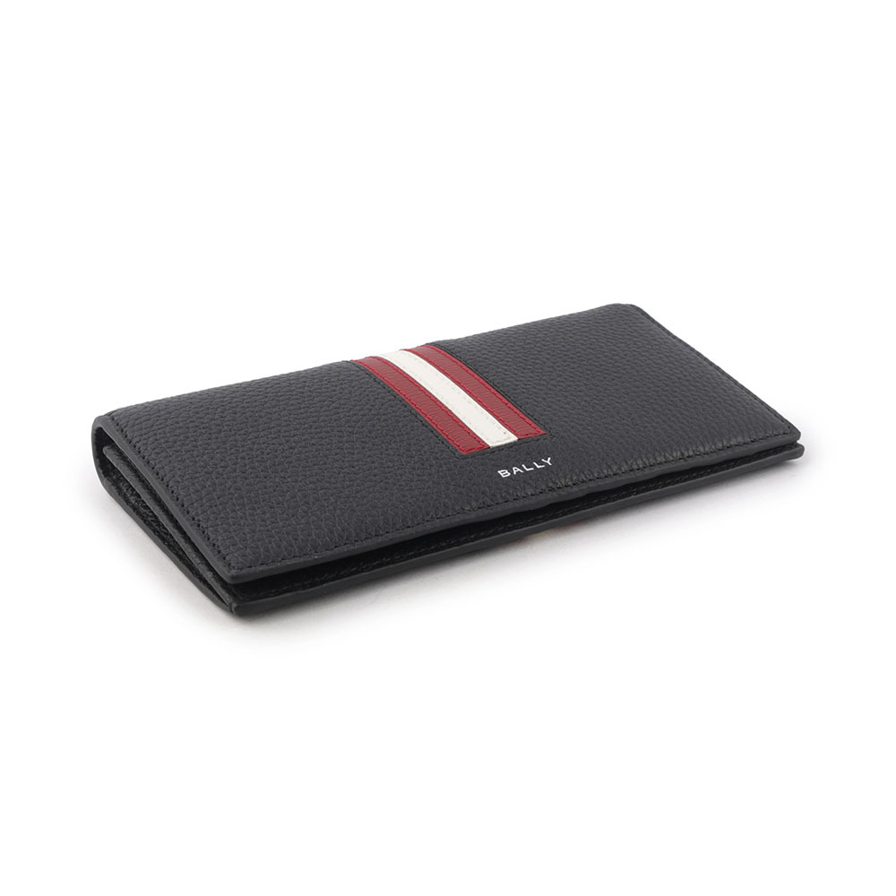 【BALLY】Ribbon 紅白條紋牛皮對開長夾(黑色) 6306558