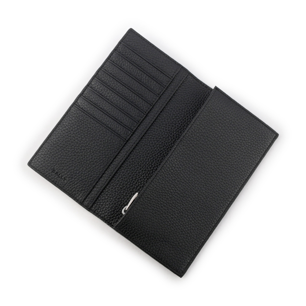 【BALLY】Ribbon 紅白條紋牛皮對開長夾(黑色) 6306558