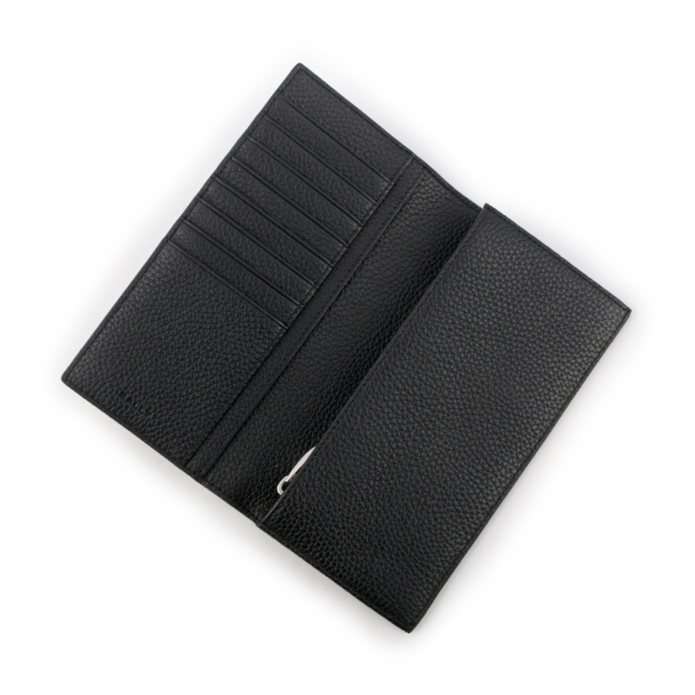 【BALLY】Ribbon 黑白條紋牛皮對開長夾(黑色) 6304909