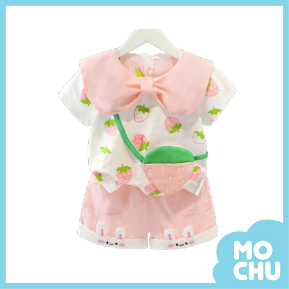 造型草莓包包短袖套裝(三色)